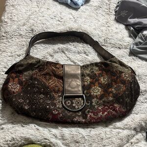 Donald J. Pliner Floral Patterned Shoulder Bag in Brown and Gold